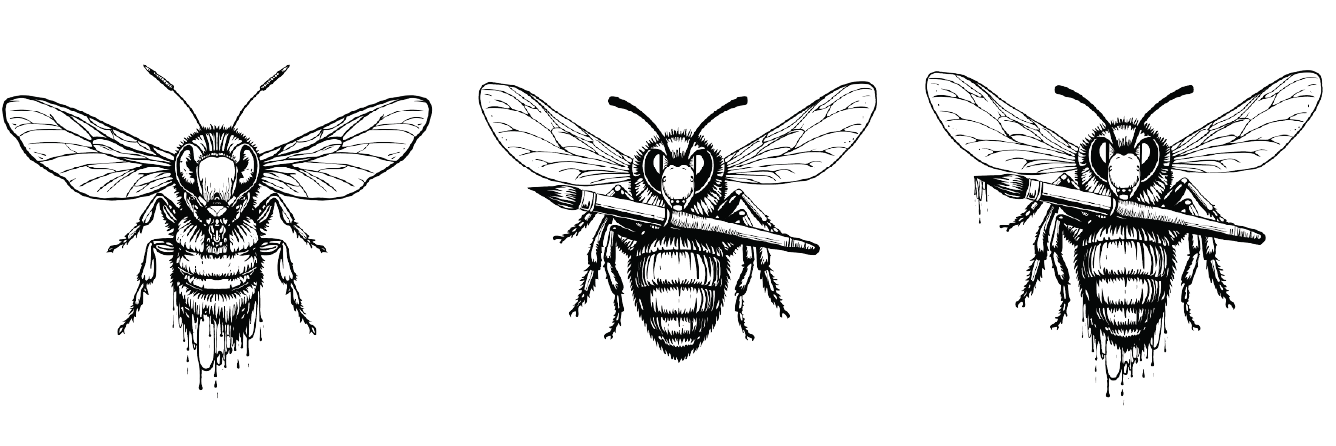 Emporia State Hornet Graphic
3" × 3" digital illustration of a hornet holding a paintbrush.
Medium: Adobe Illustrator and Procreate